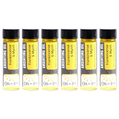 Oil Of Joy anointing oil bottle close-up with Frankincense and Myrrh for focused meditation.