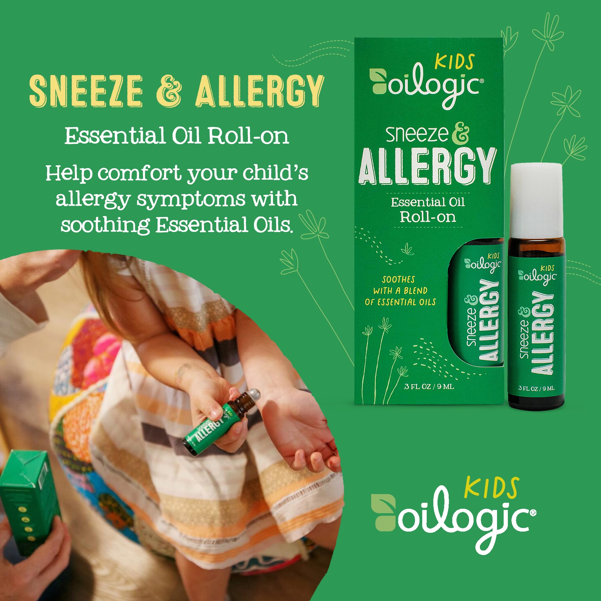 Oilogic roll-on being applied behind the ears for quick, convenient use