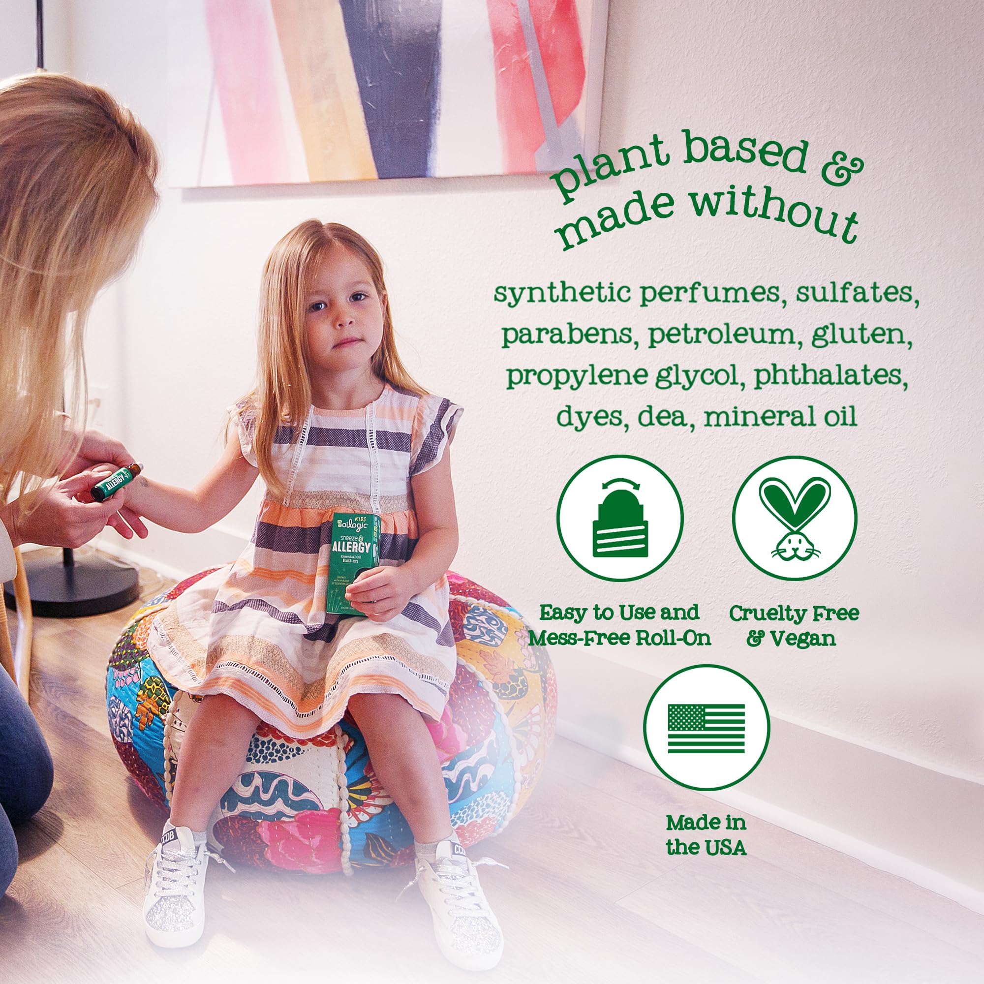 Close-up of roll-on behind the neck for child friendly application
