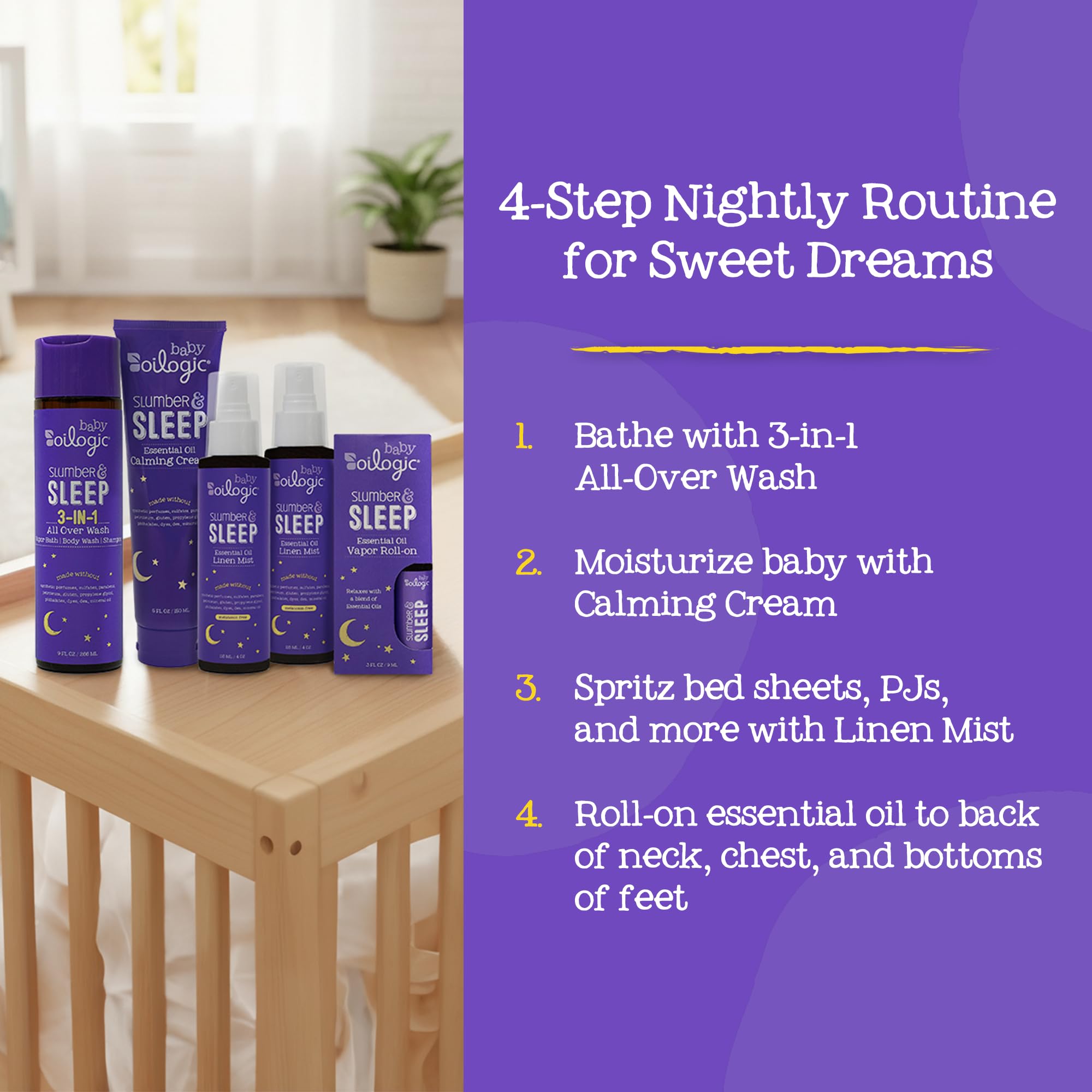 Oilogic Slumber gift set packaging highlighting a complete bedtime routine