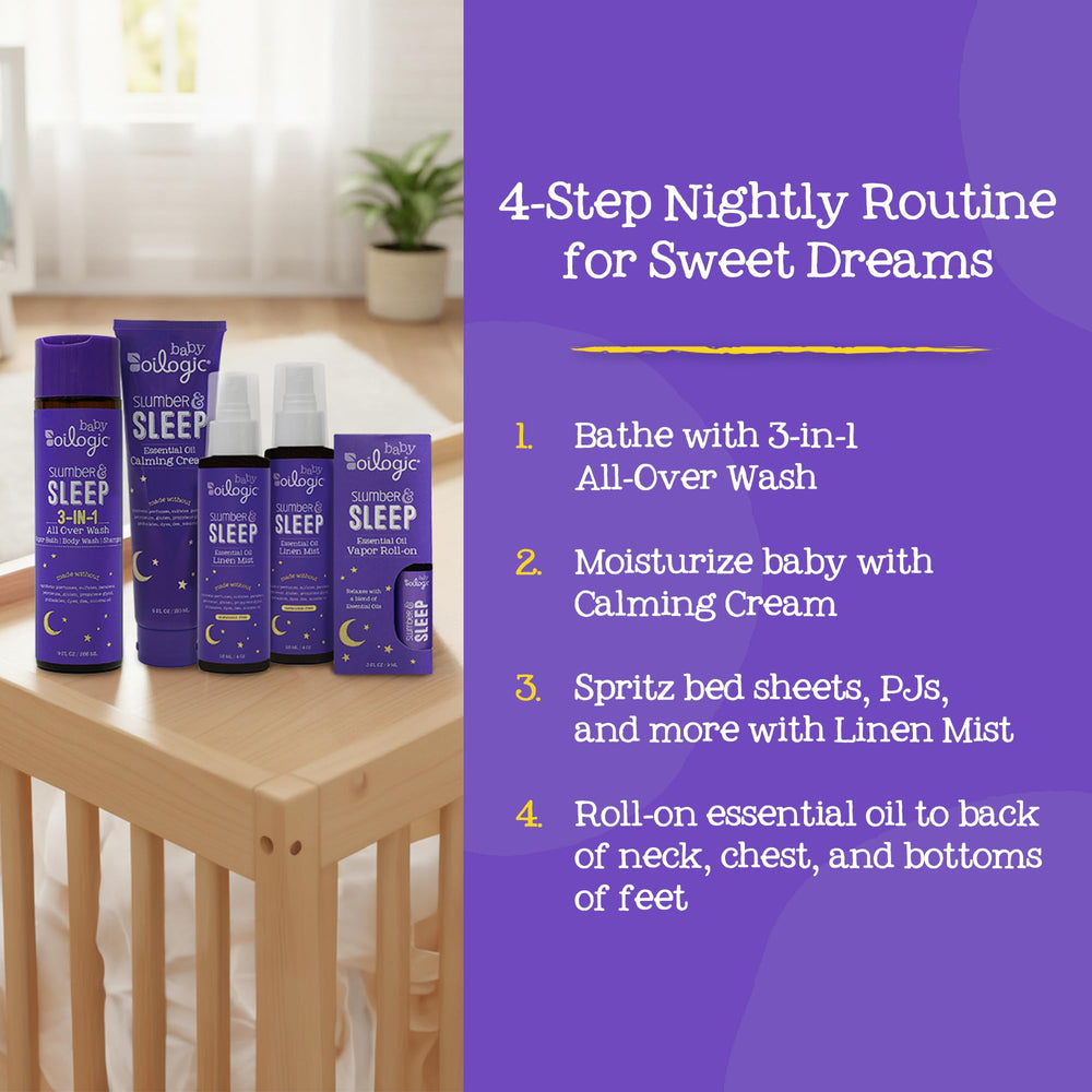 Oilogic Slumber gift set packaging highlighting a complete bedtime routine