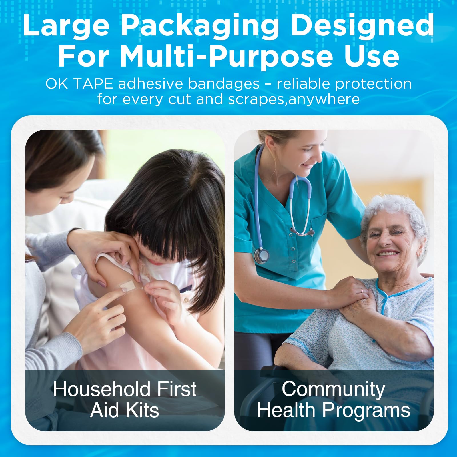 Long-wear OK TAPE bandages keep minor wounds protected through busy days