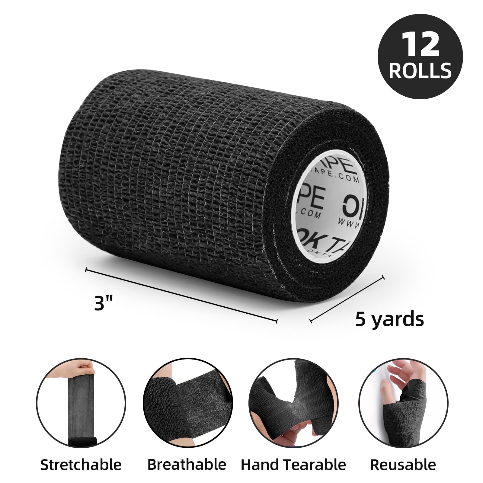 OK TAPE bandage rolls 3x5 yards in black for everyday wrap use