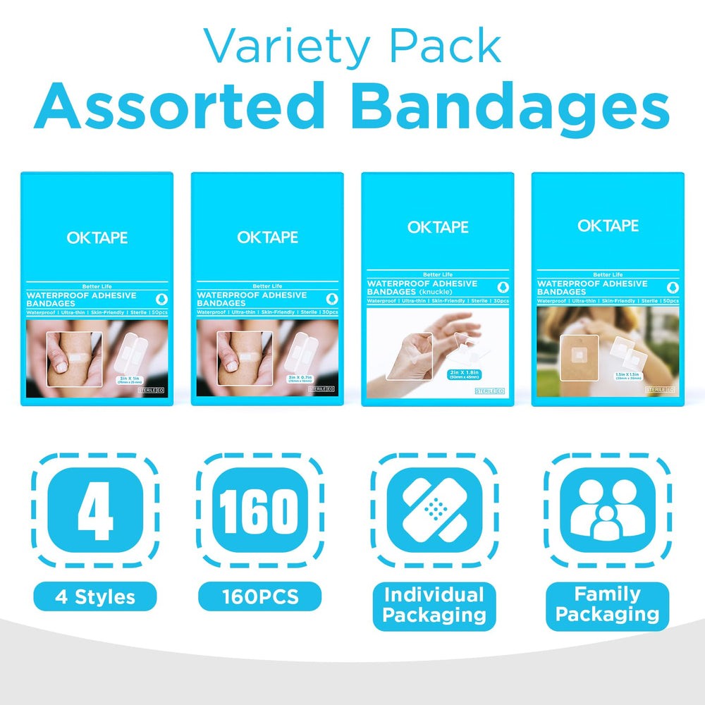 Individually wrapped OK TAPE bandages ensure clean, portable wound care.