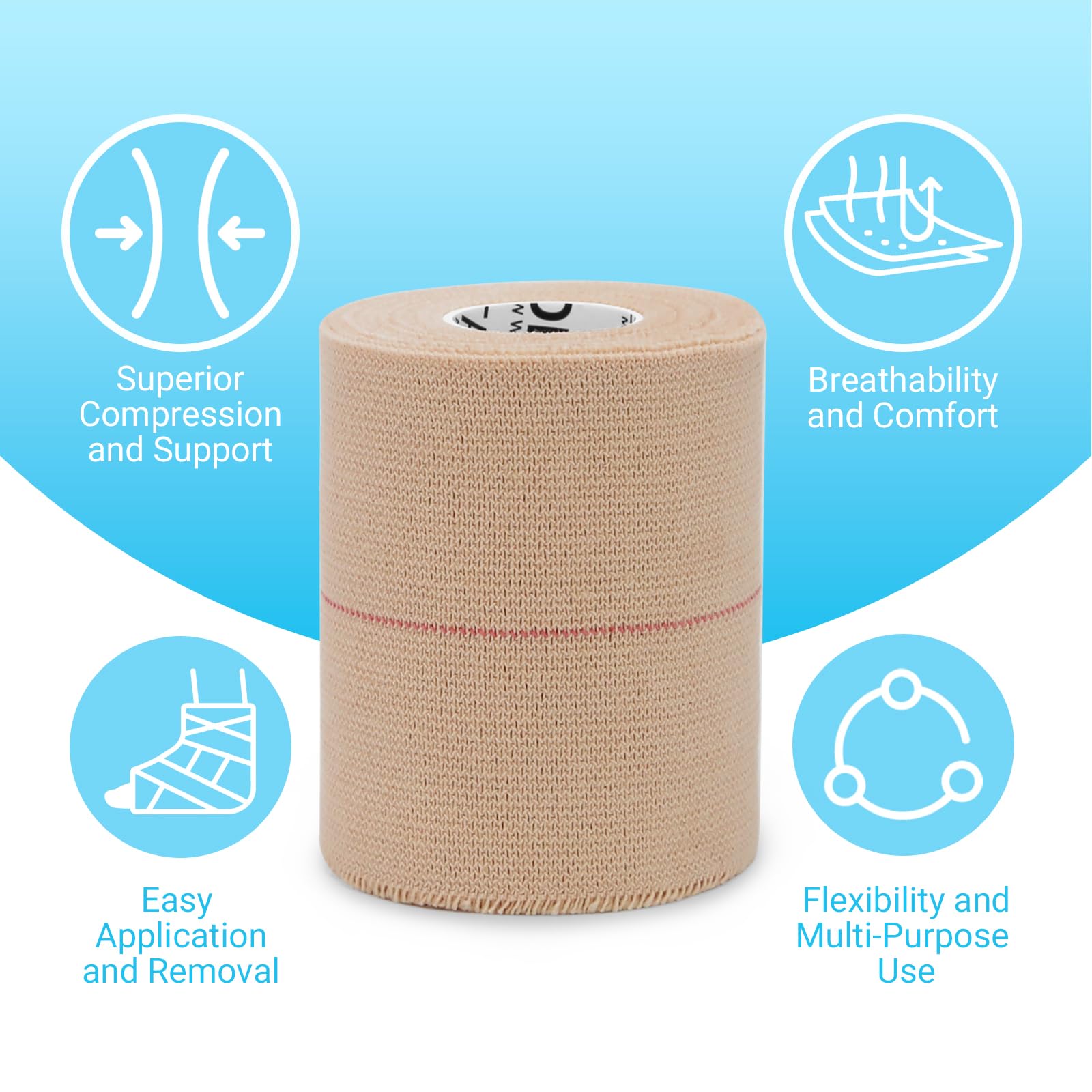 OK TAPE elastic bandage wrapped on ankle provides flexible support during workouts.