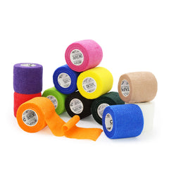 OK TAPE red self-adherent wrap secures a bandage without clips.