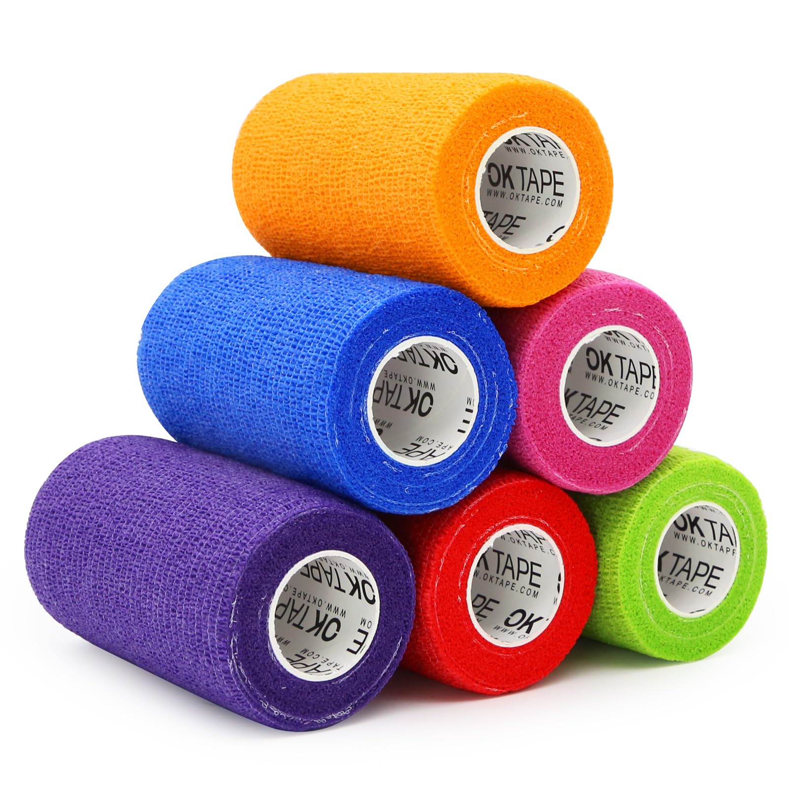OK TAPE self-adherent red bandage roll for quick, secure wraps.