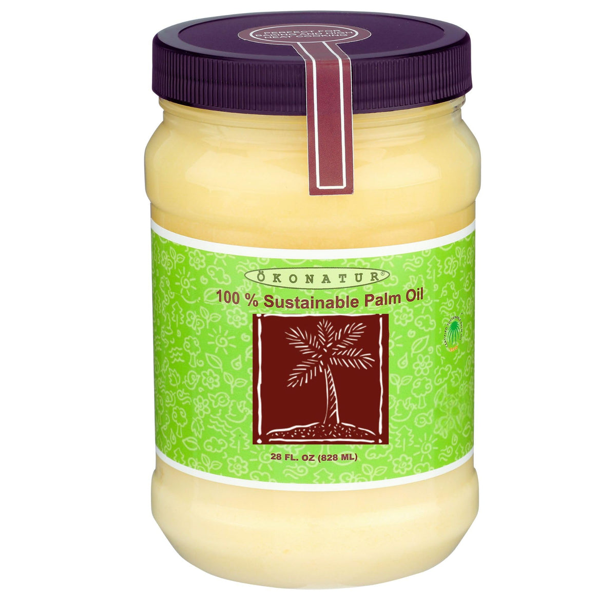 OKONATUR palm oil bottle with RSPO label highlights sustainable sourcing for cooking.