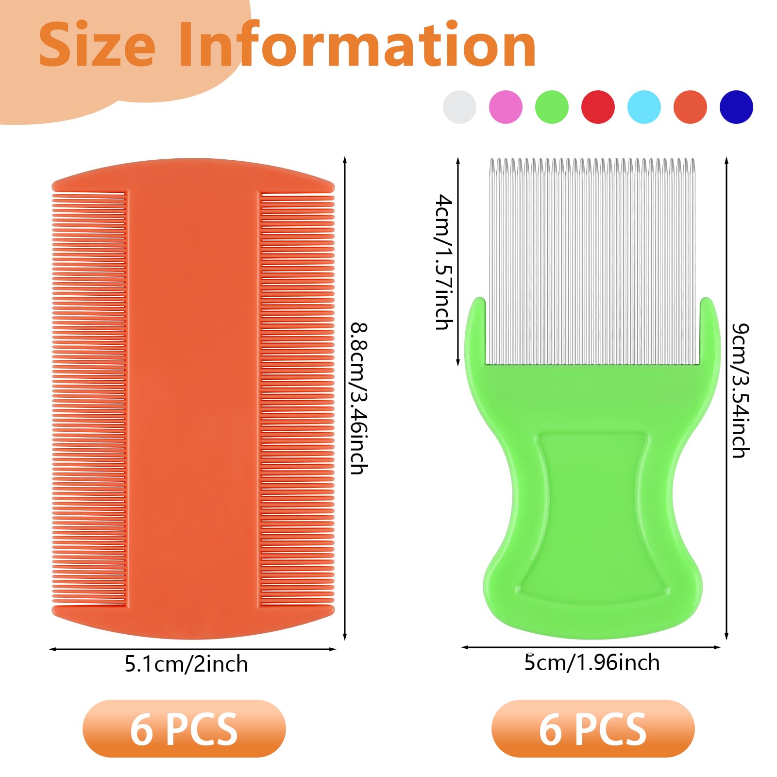 Okxiri 12-piece lice comb set in assorted colors for the family
