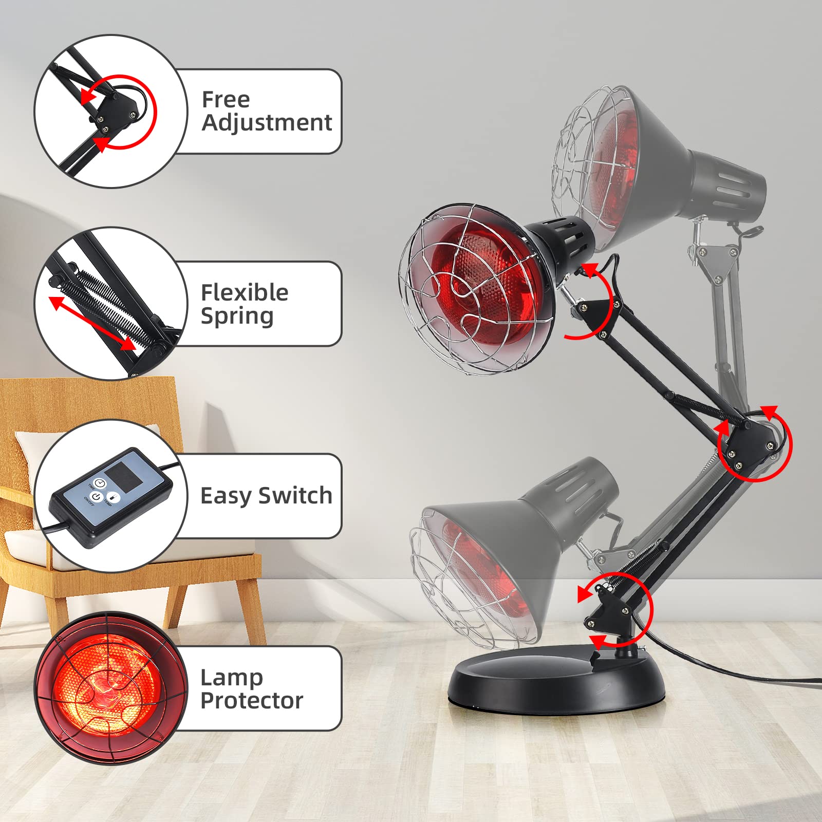 Okyna infrared lamp targets neck area for focused comfort.