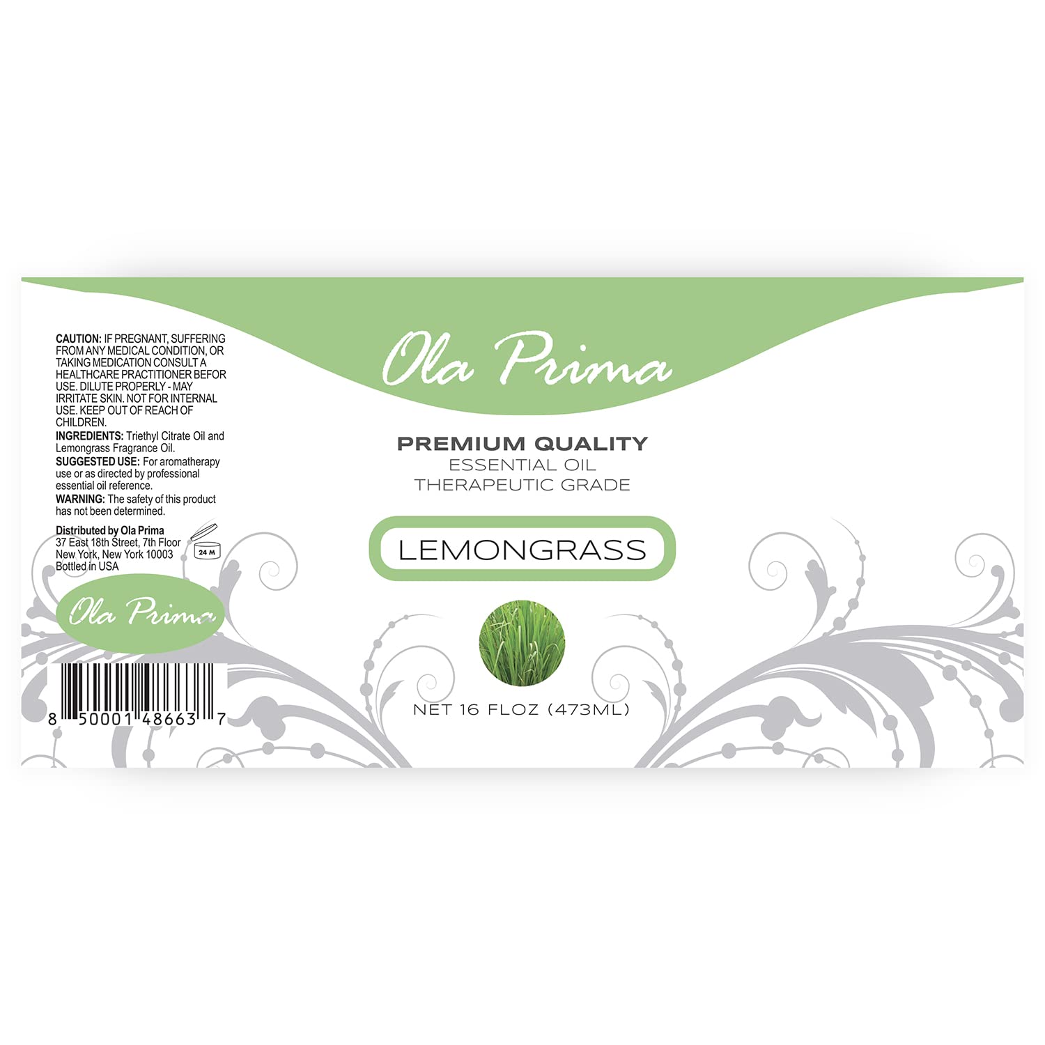 Diffuser-ready Ola Prima lemongrass oil for refreshing aromatherapy sessions.