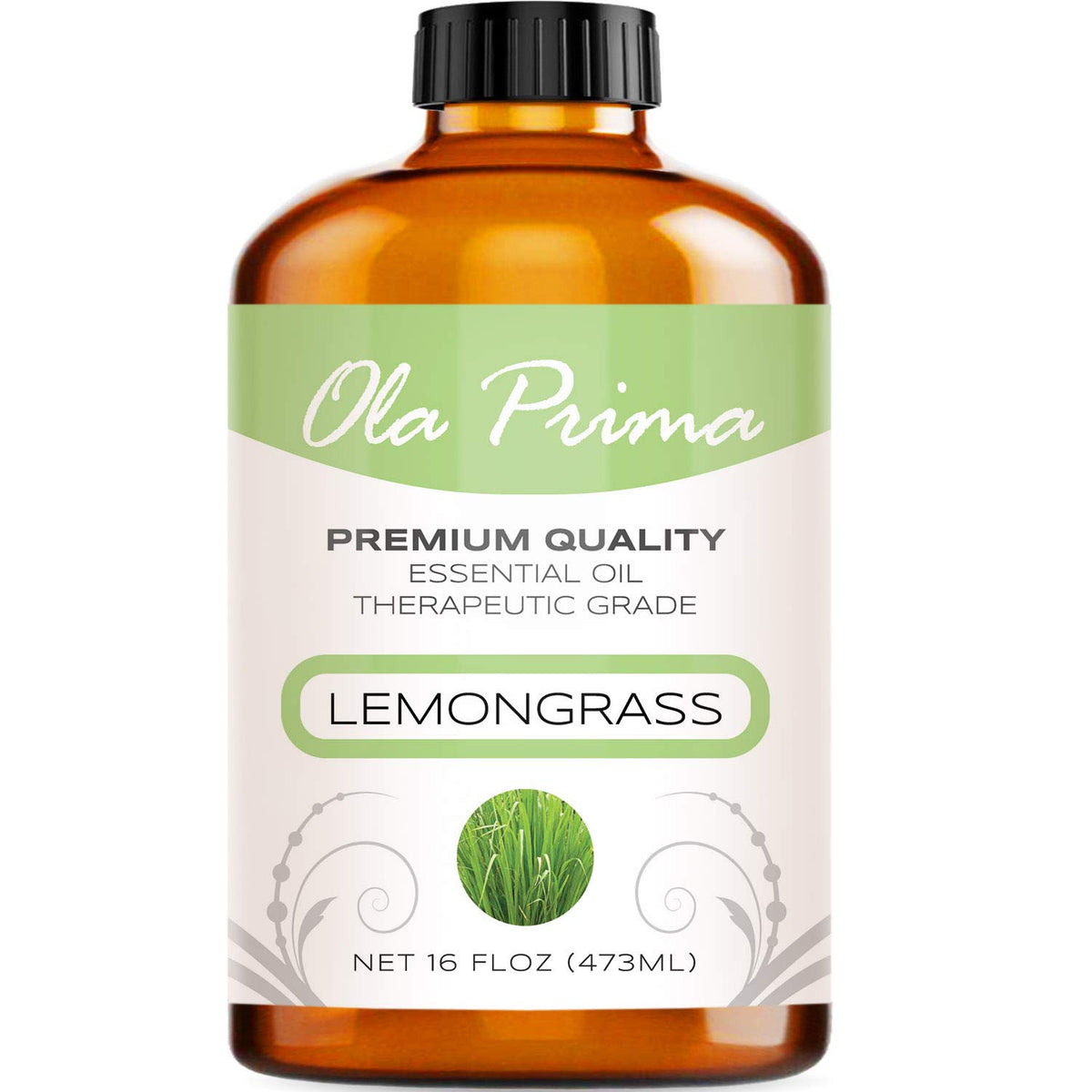Ola Prima Lemongrass oil bottle in amber glass preserves freshness.