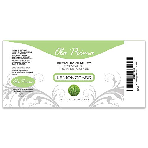 Packaging image showing Ola Prima lemongrass oil amber bottle.