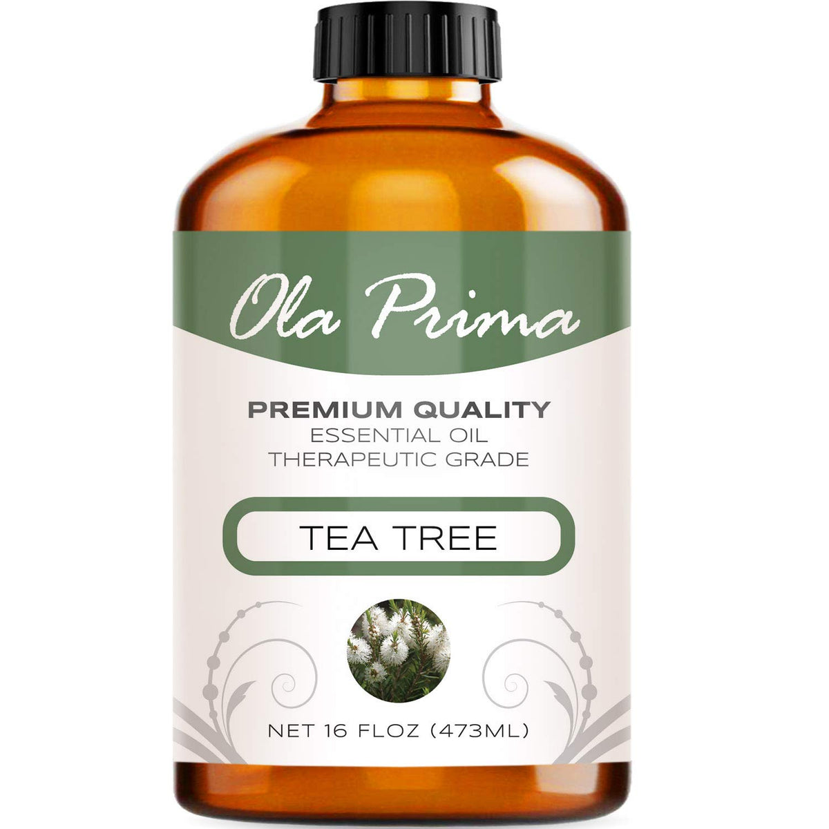 Ola Prima Tea Tree Oil in amber bottle for soothing home aromatherapy