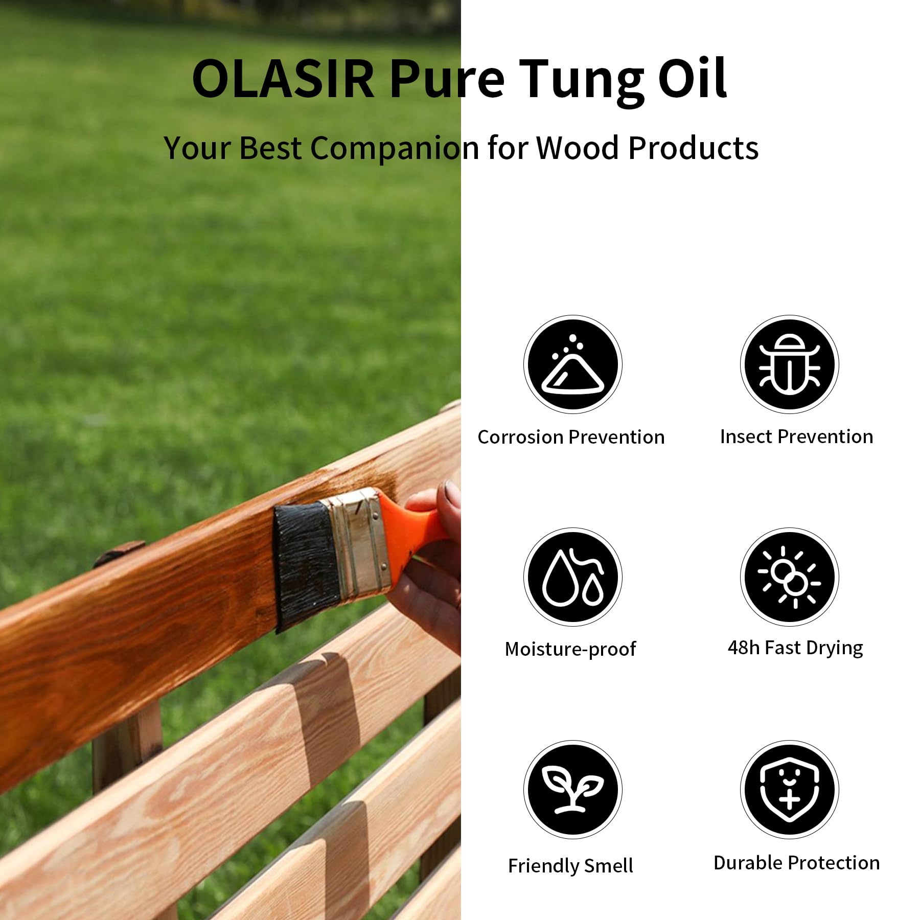 OLASIR tung oil protects wood furniture while enhancing natural grain.