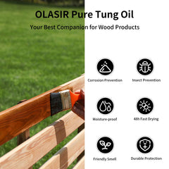 OLASIR tung oil protects wood furniture while enhancing natural grain.