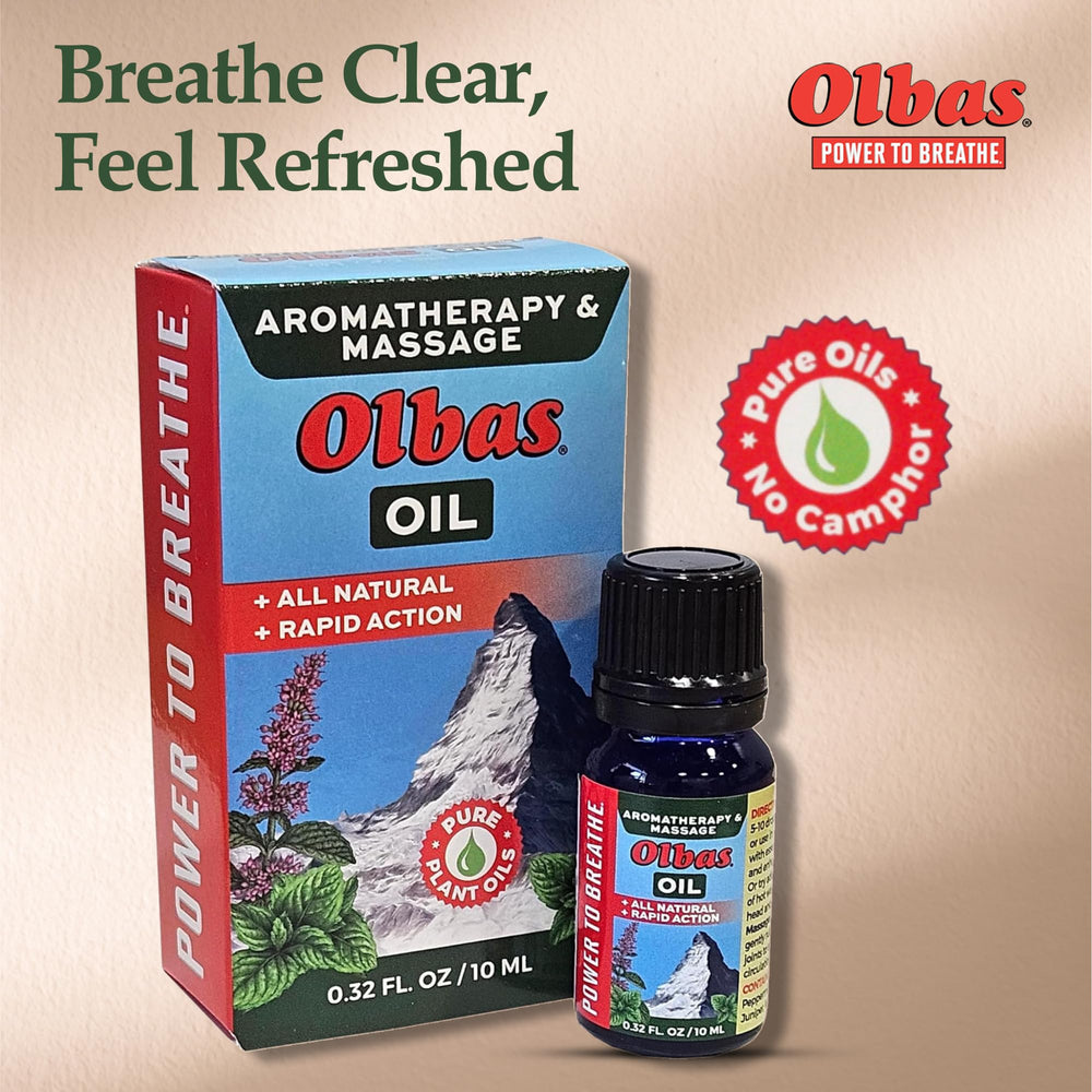 Olbas Aromatherapy bottle ready for diffusion or massage sessions.