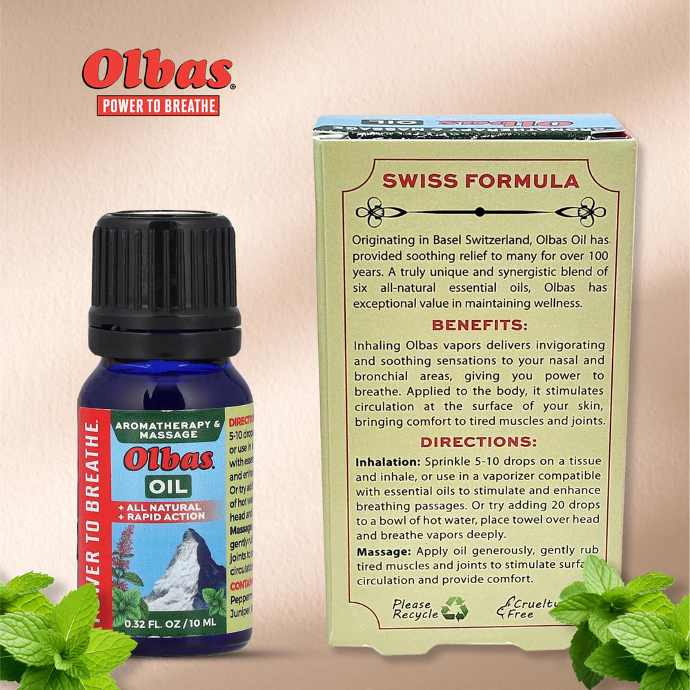 Olbas Oil for inhalation and skin application in aromatherapy.