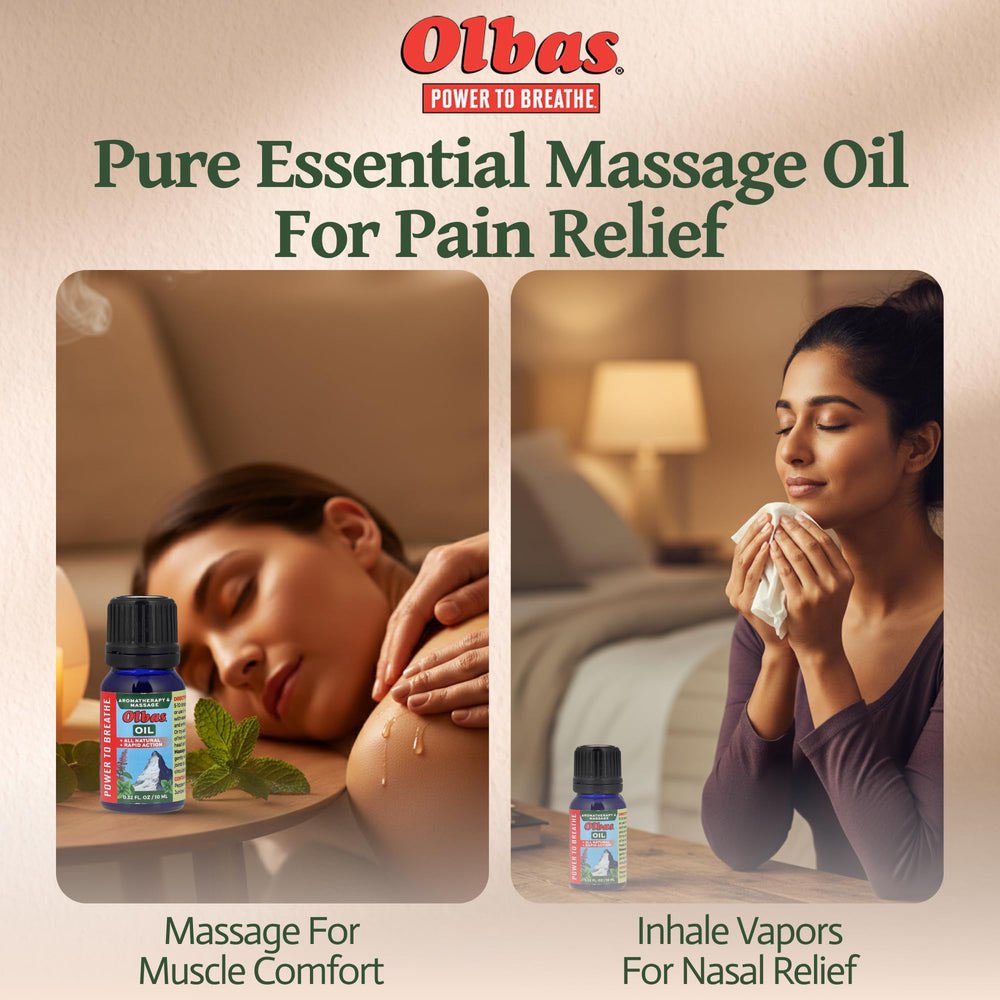 Olbas massage oil body-care application for full-body relaxation