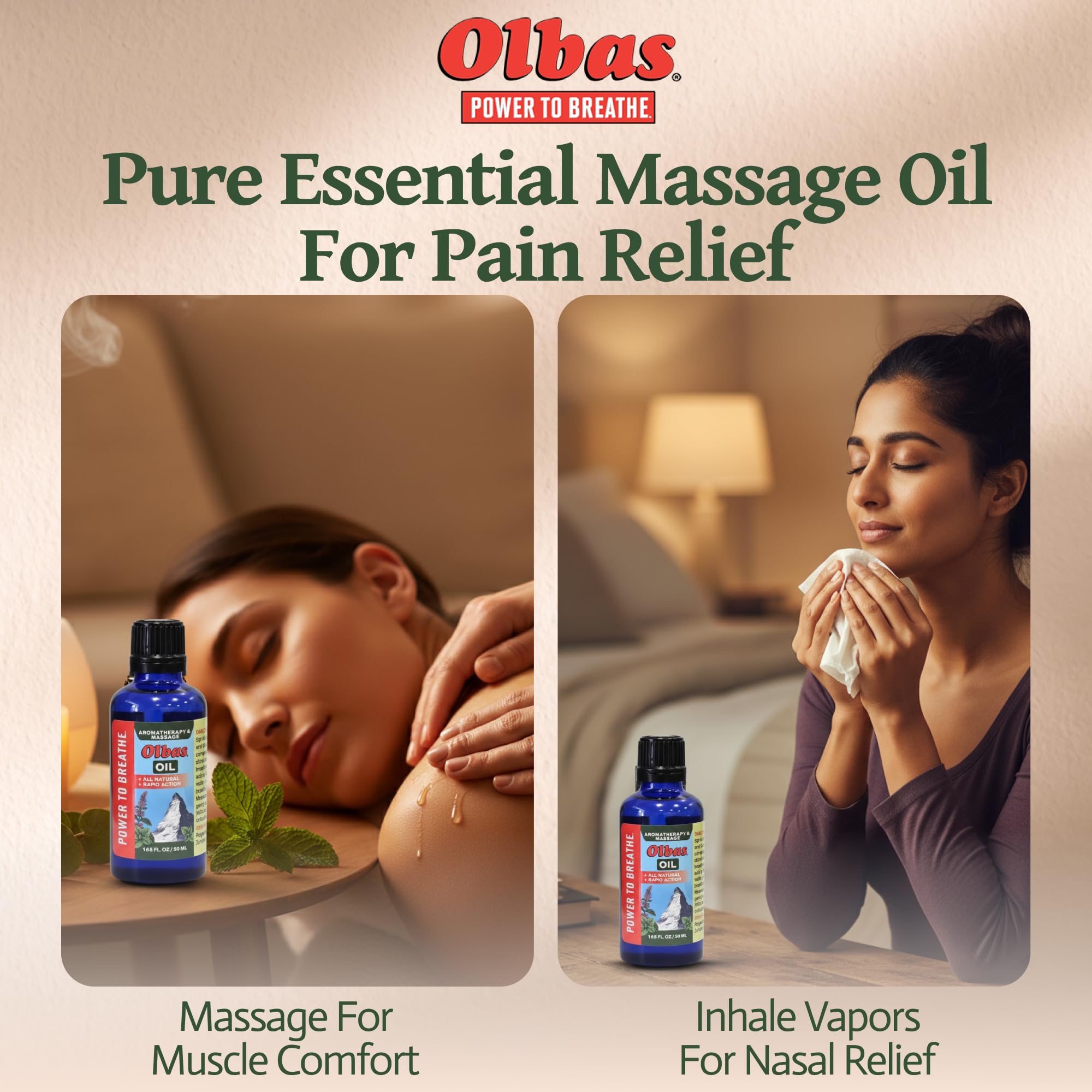 Olbas Pure essential oils showcased in the bottle.