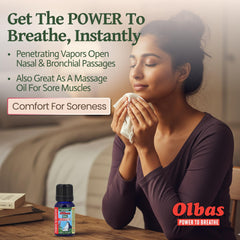 Close-up of Olbas Swiss formulation label emphasizing pure essential oils.