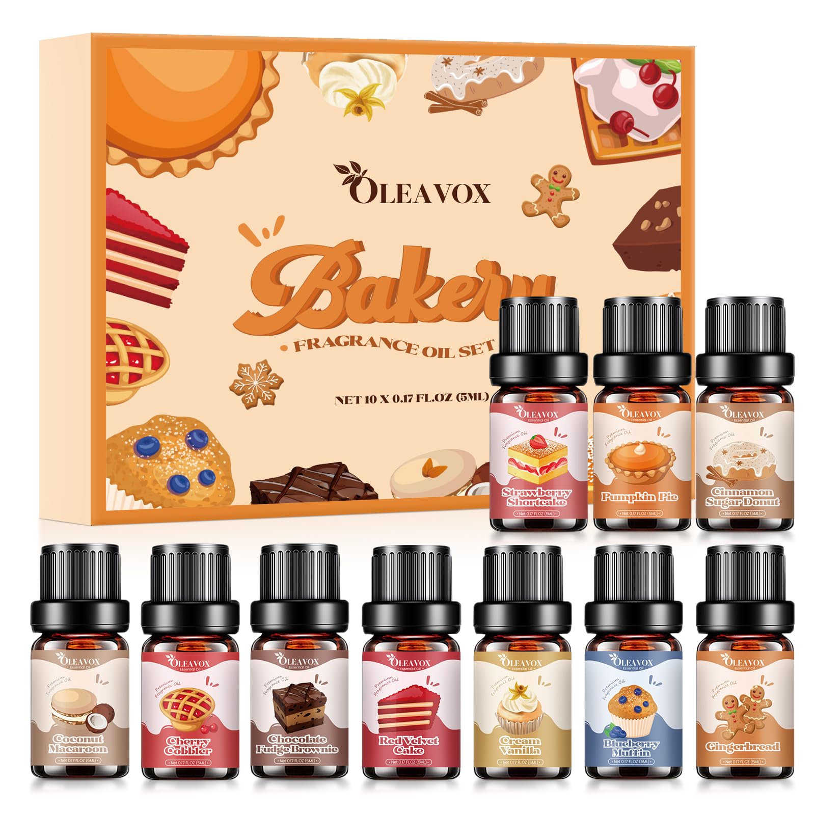 OleaVox conjunto de aceites de panaderia: botellas de 5ml listas para difusor en casa
