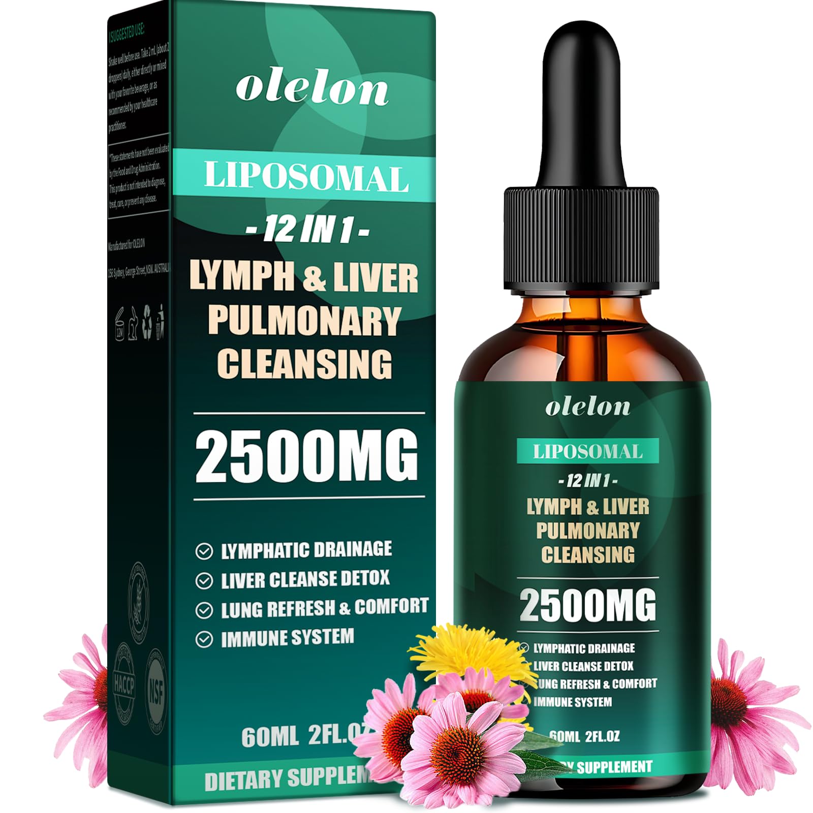 OLELON liposomal cleanse bottle highlights targeted lymph, liver, and lung support in daily routine.