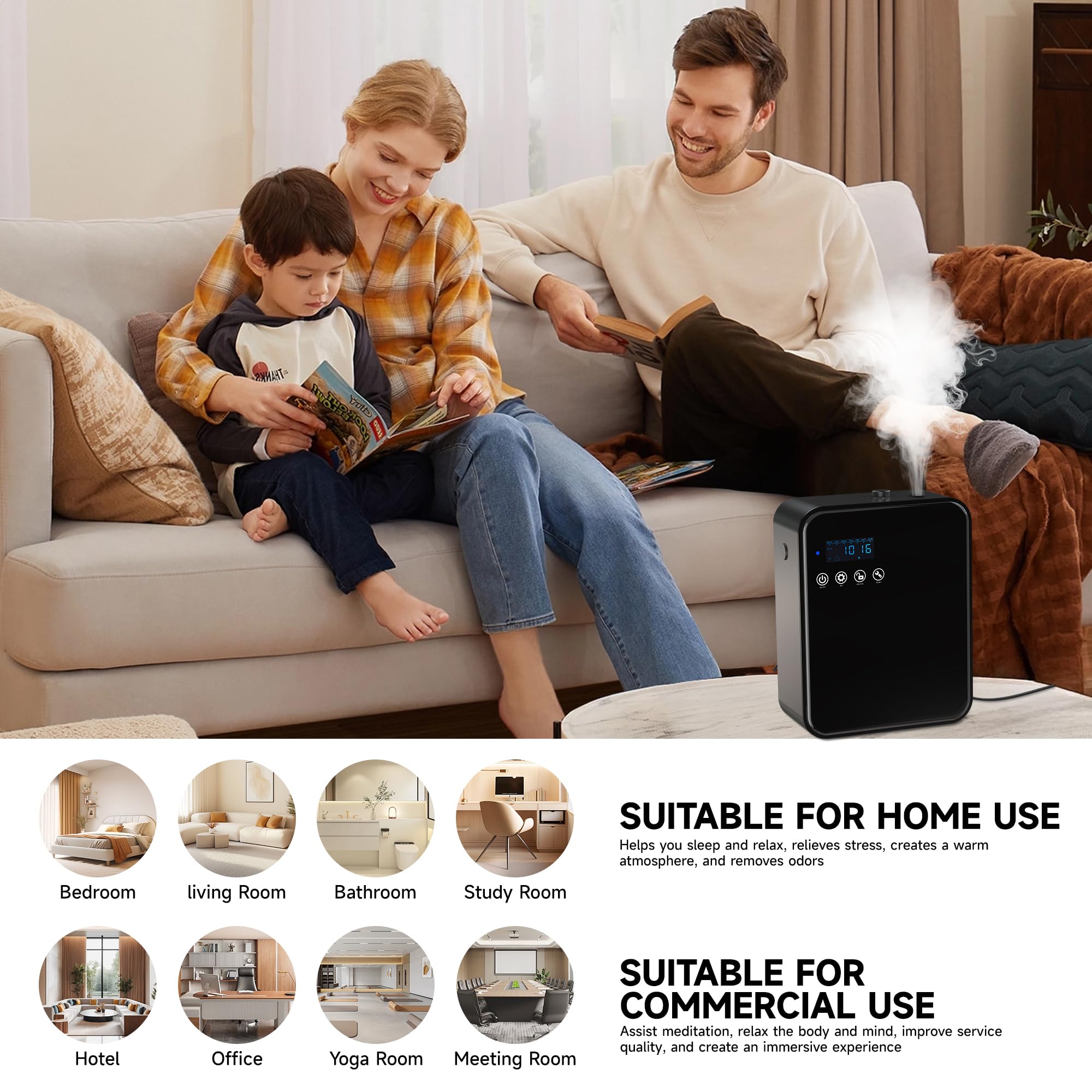 OLFANIX living room setup demonstrates 2500 sq ft coverage in action