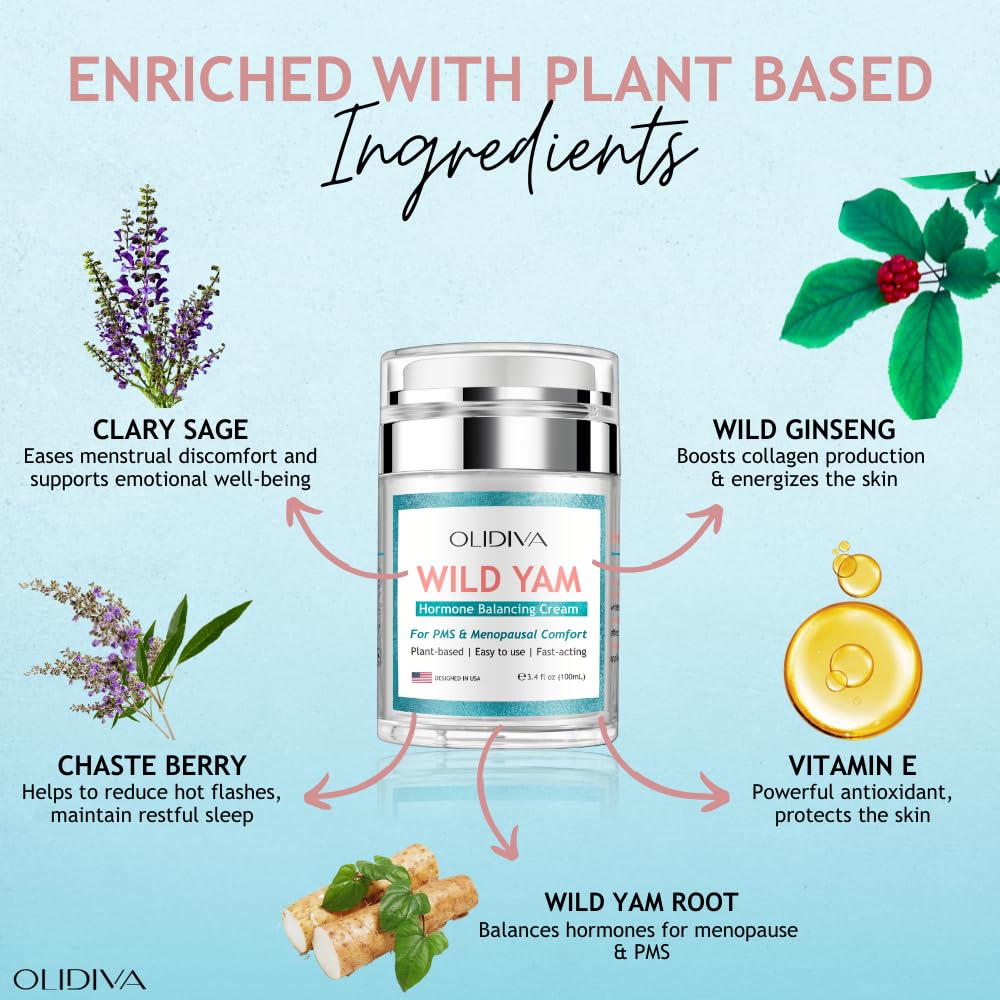 Hands applying Olidiva Wild Yam Cream for daily skin hydration.