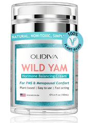 Olidiva Wild Yam Cream bottle with airless pump for clean, precise dispensing.