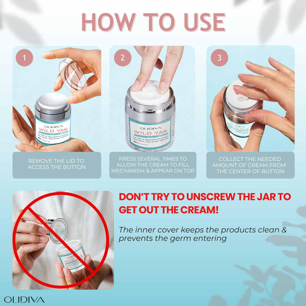 Non-toxic, fragrance-free formula of Olidiva Wild Yam Cream.