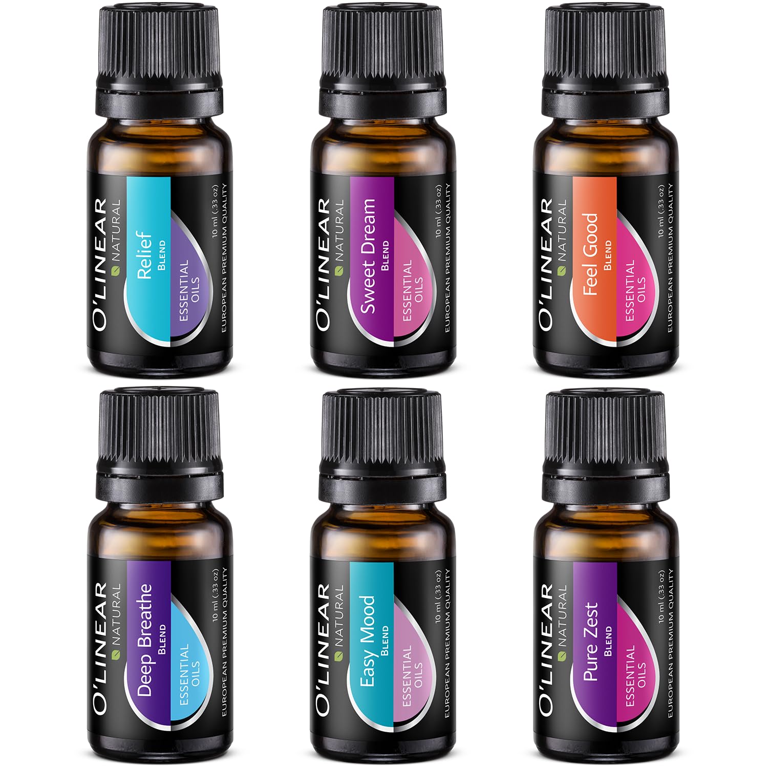 O'Linear essential oils six-blends set diffuser bottles create inviting home aroma.
