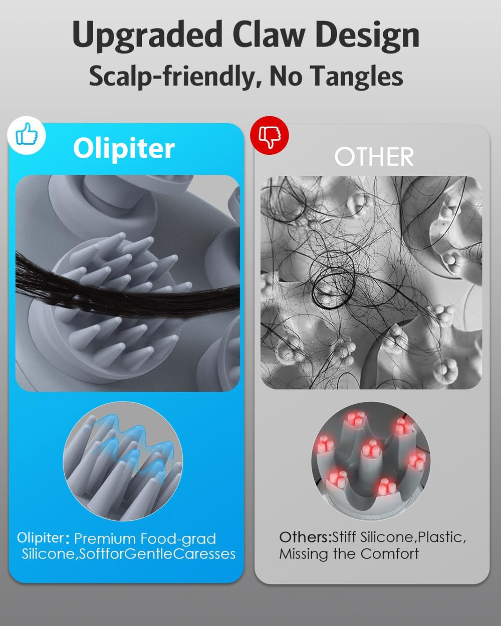 Olipiter massager four-head design with silicone tips protects pet skin