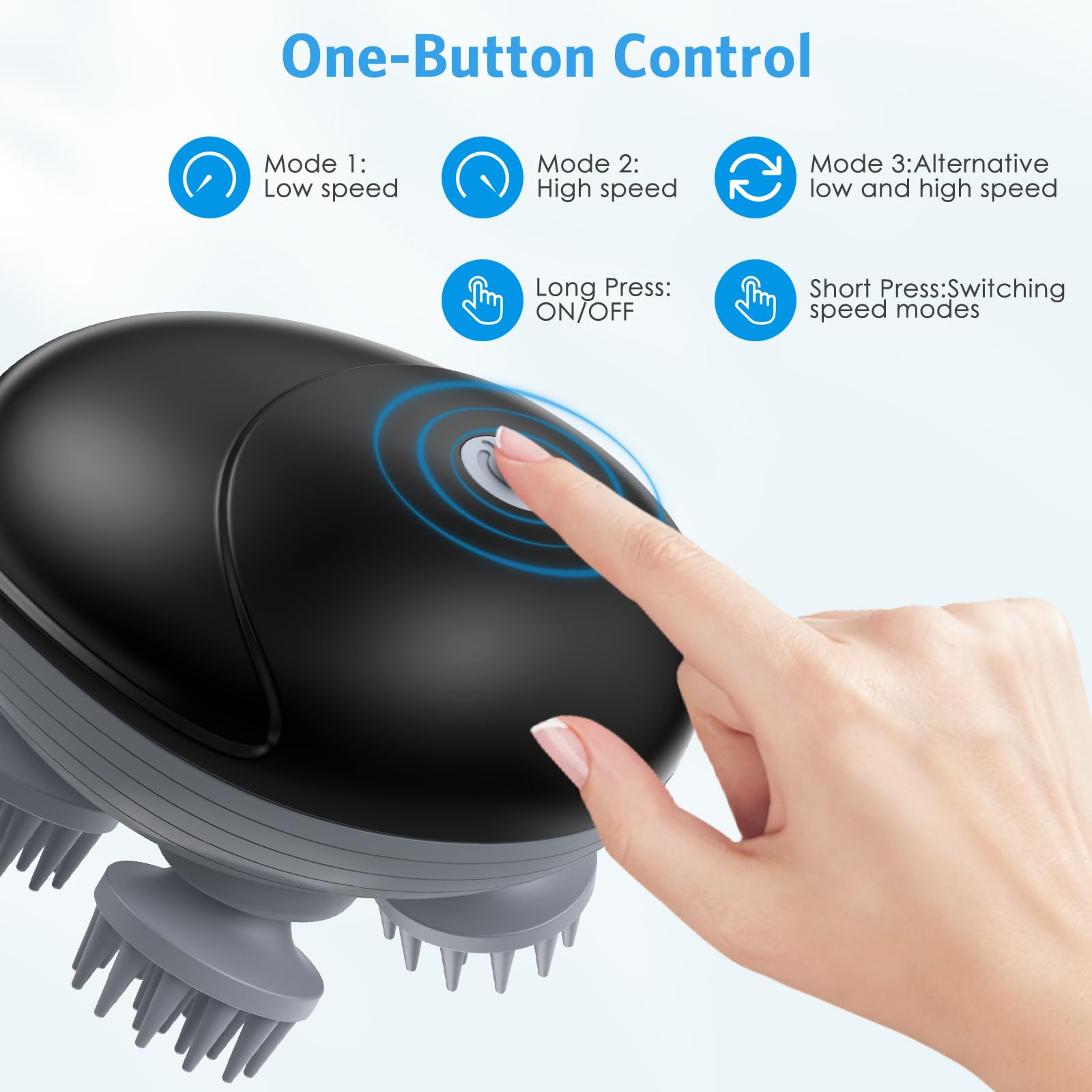 Olipiter massager rear view highlighting cordless design and USB charging