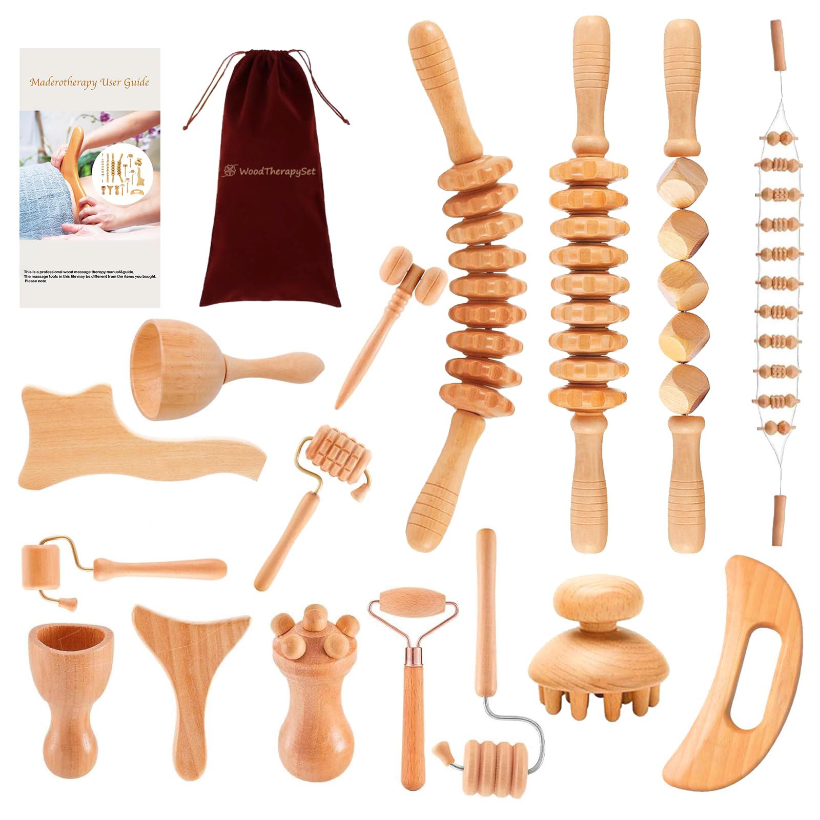 Ollixtec 16-in-1 maderoterapia toolkit tools for full-body massage and relaxation.