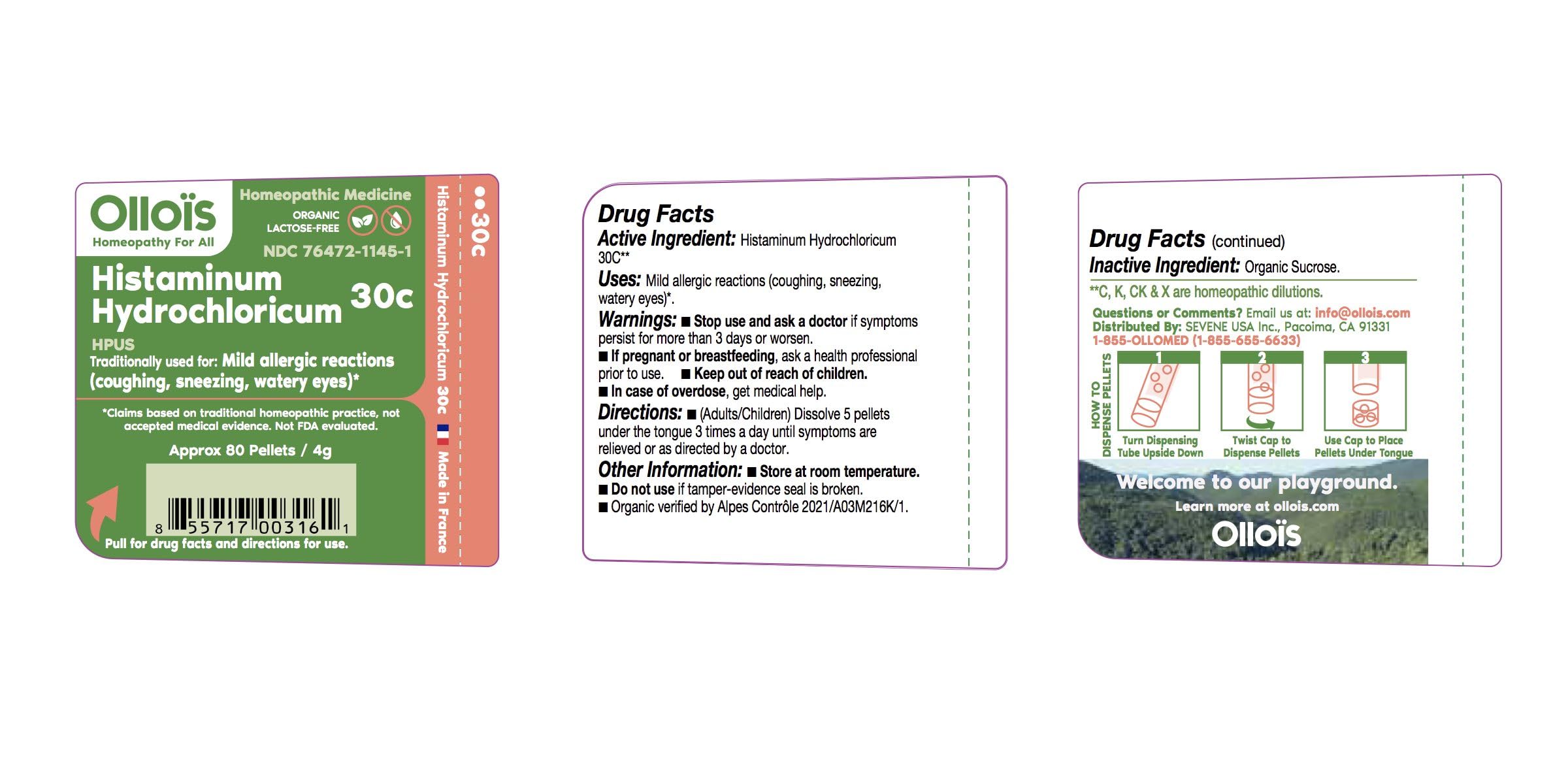 OLLOÏS Histaminum Hydrochloricum 30C packaging showing organic, lactose-free single medicine