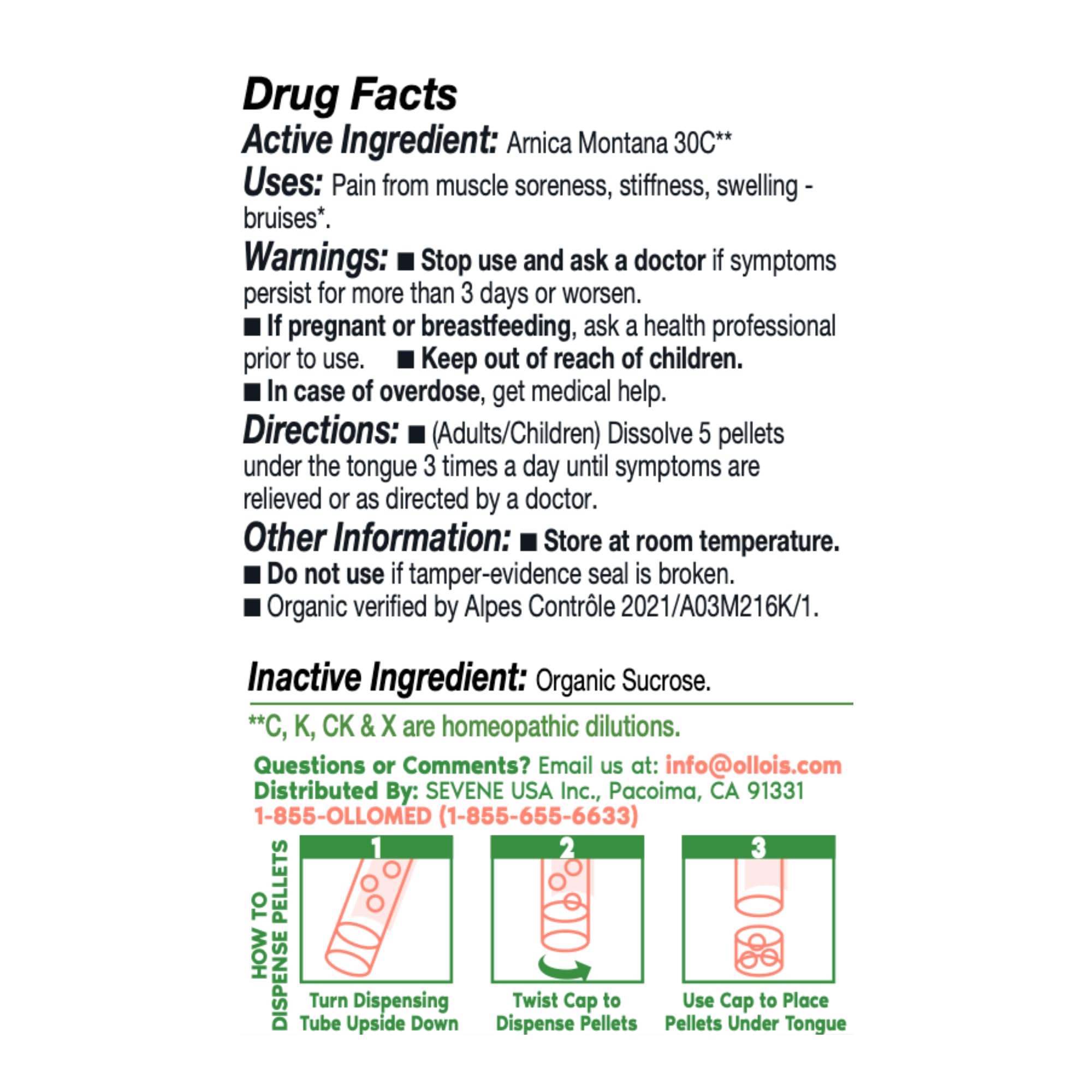 Organic vegan label on OLLOÏS Arnica packaging for a clean choice.