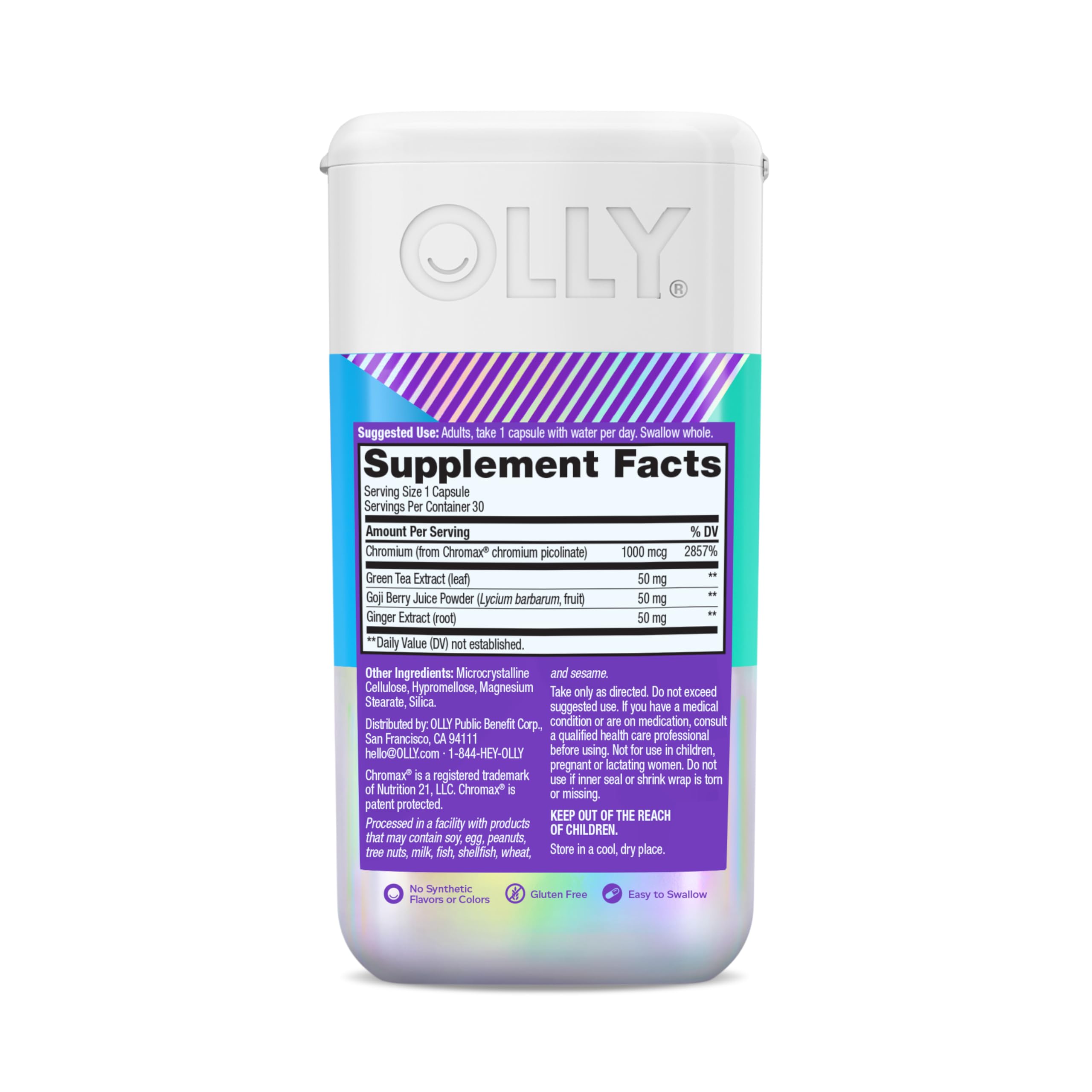 OLLY Combat Cravings capsules in hand for easy daily use.
