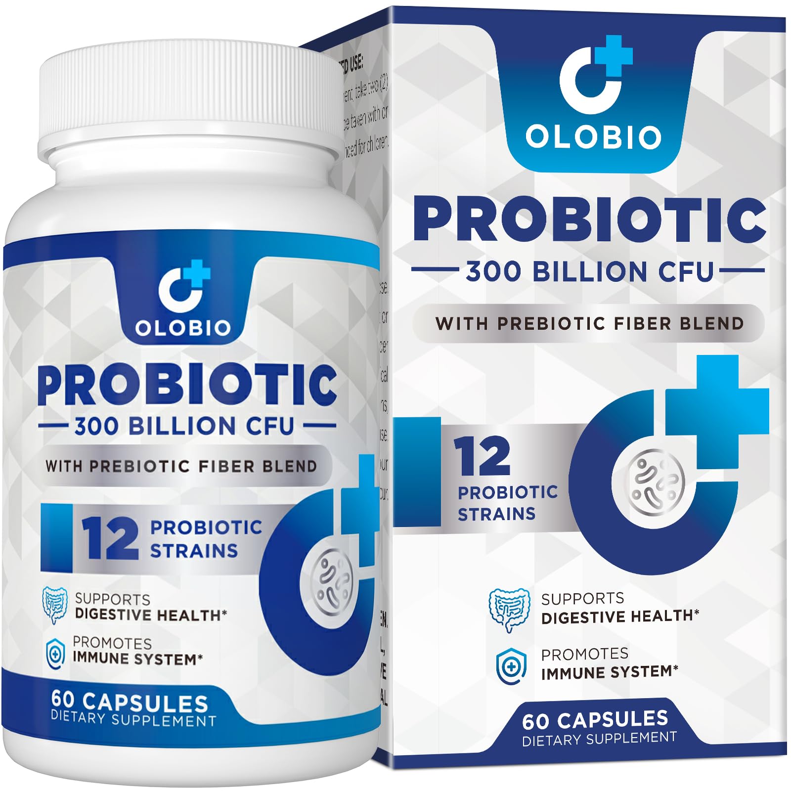 OLOBIO 300B CFU probiotic bottle for daily gut comfort.