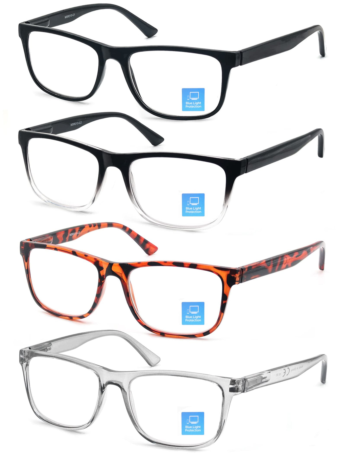 OLOMEE blue light blocking glasses front view with wide frame for extended reading