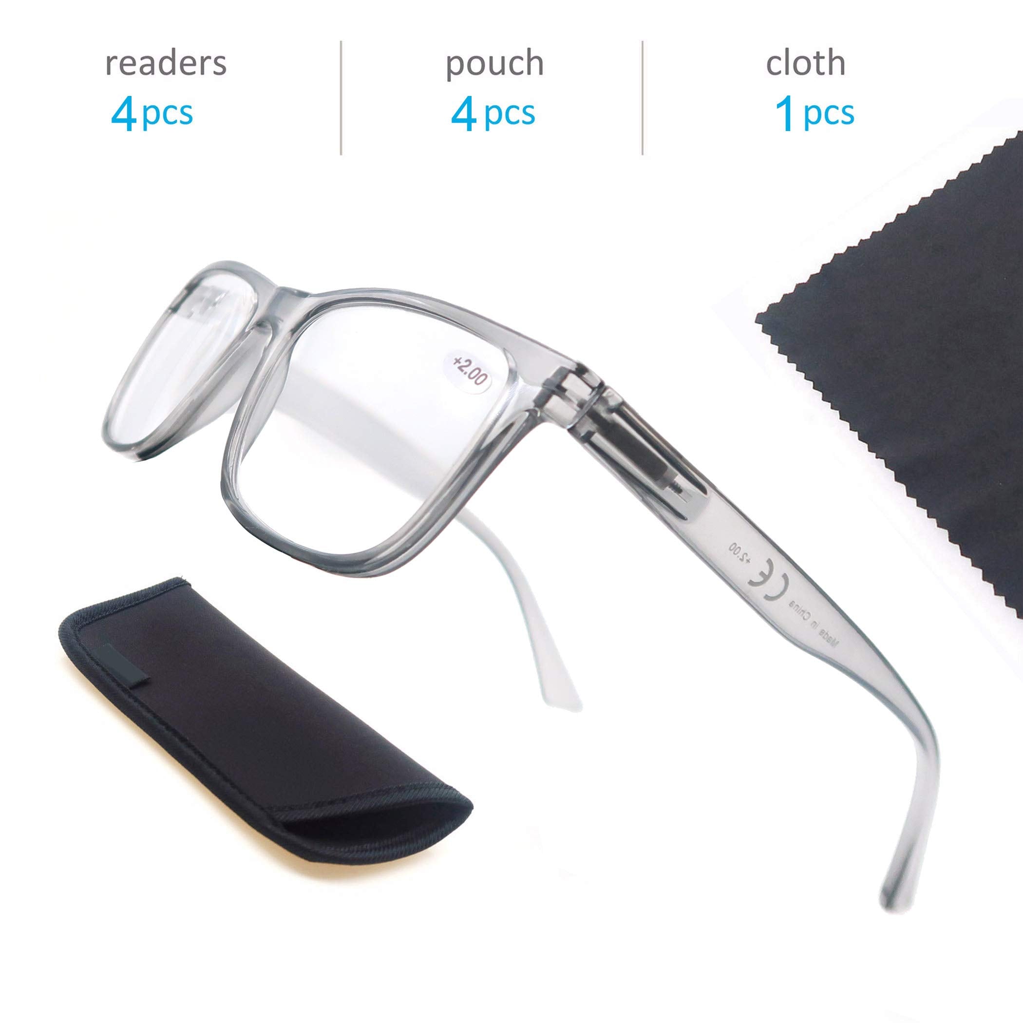OLOMEE four-pack includes cases and cleaning cloth for on-the-go convenience