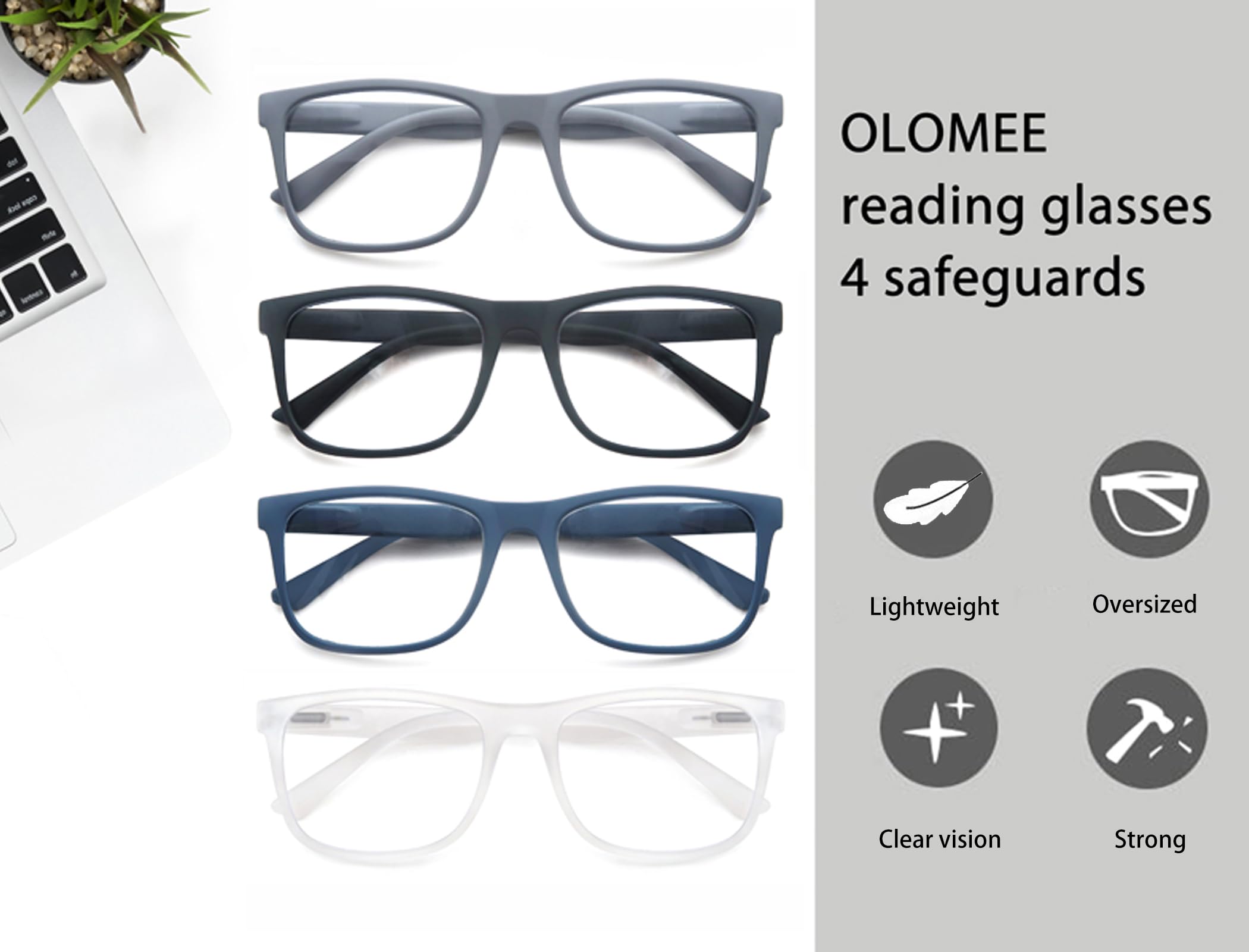 OLOMEE packaging includes four glasses, soft cases, and a microfiber cloth for travel