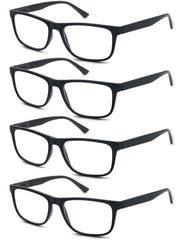 OLOMEE reading glasses 4-pack with oversized square black frames for daily reading convenience.