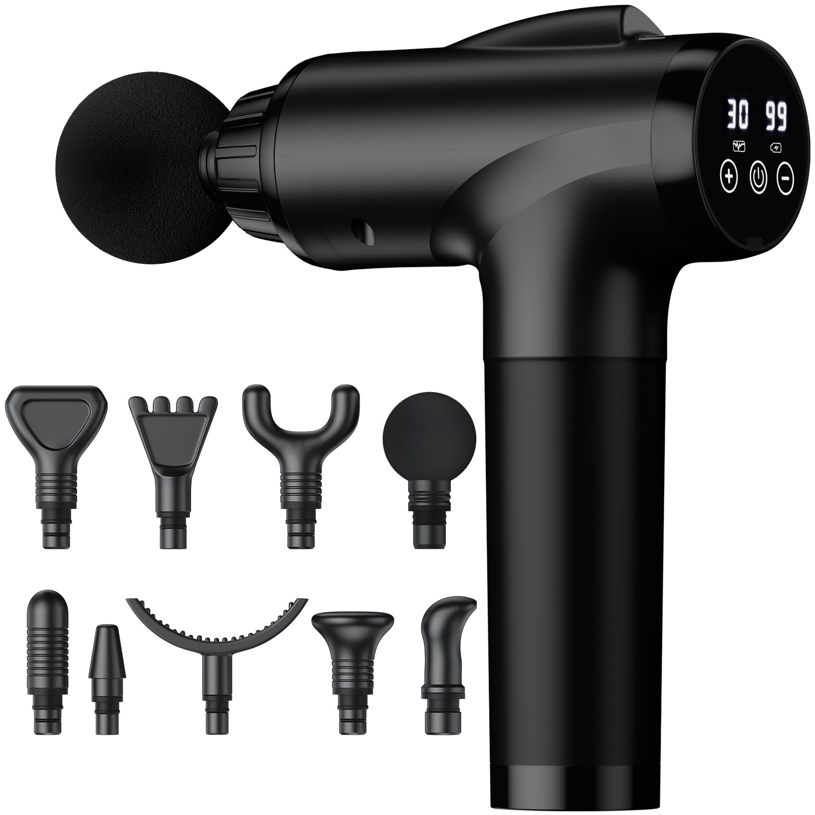 OLsky massage gun with nine attachments for full-body muscle relief.