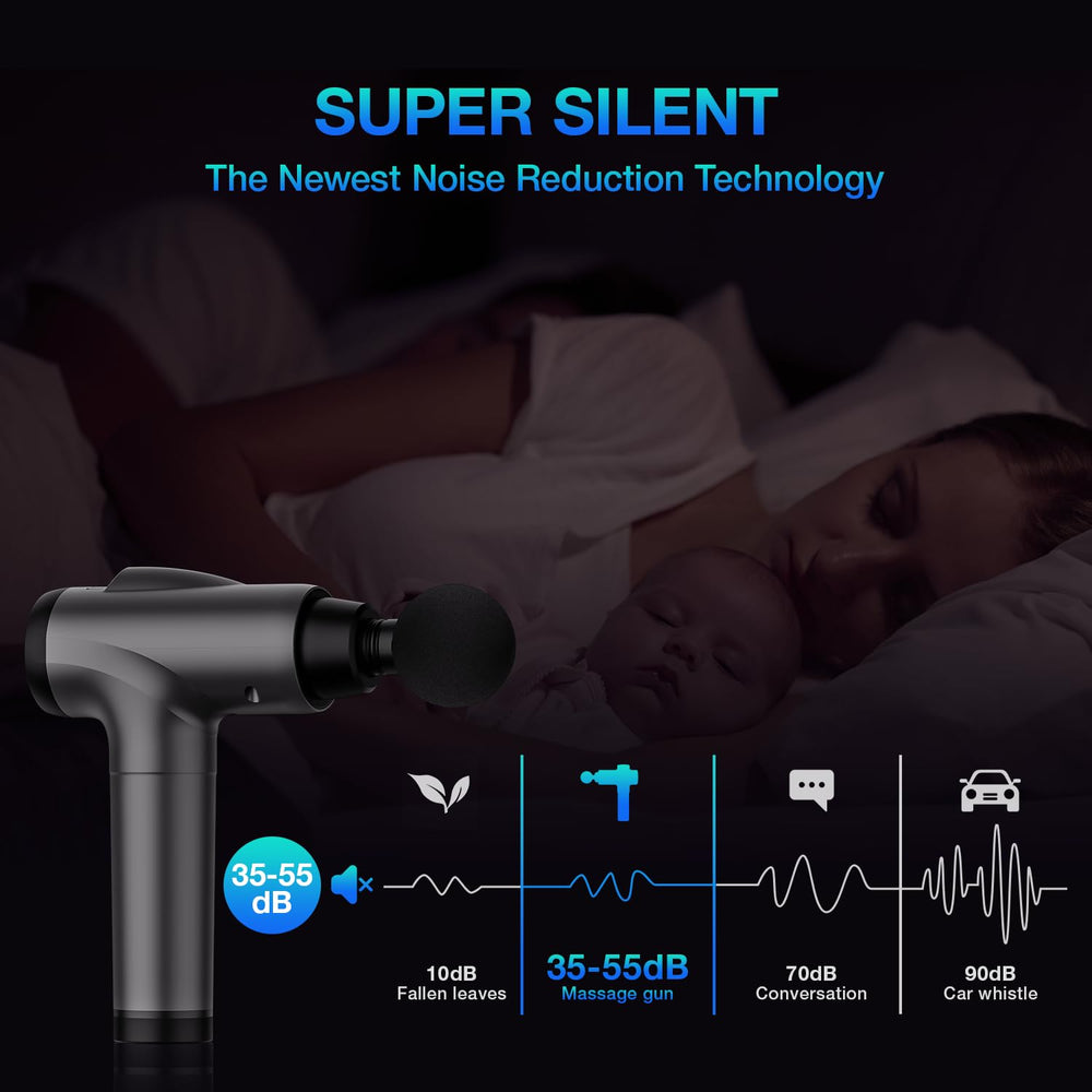 OLsky massage gun operates quietly for discreet use anywhere.
