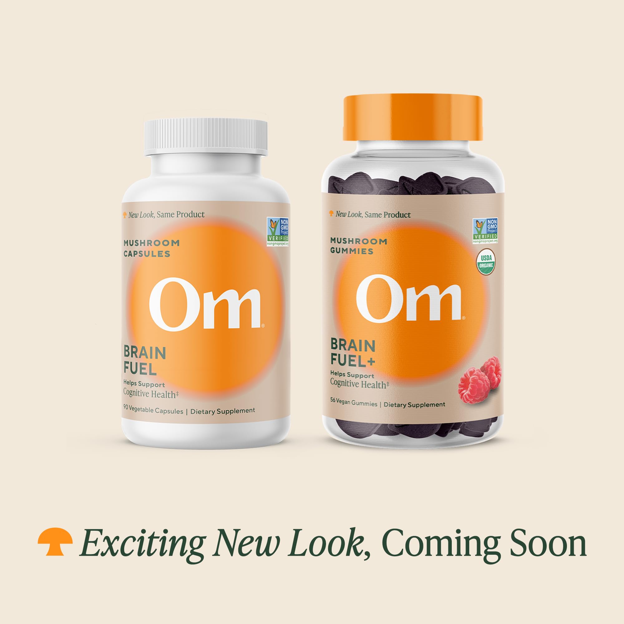 OM MUSHROOM BRAIN FUEL+ Lion’s Mane gummies close-up for memory support.
