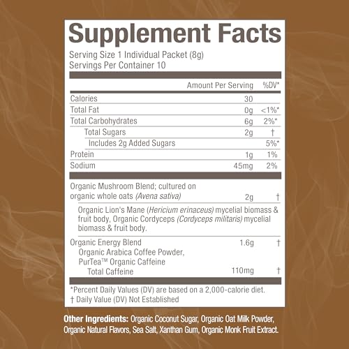 OM Mushroom Superfood Cordyceps dust image highlights steady energy.