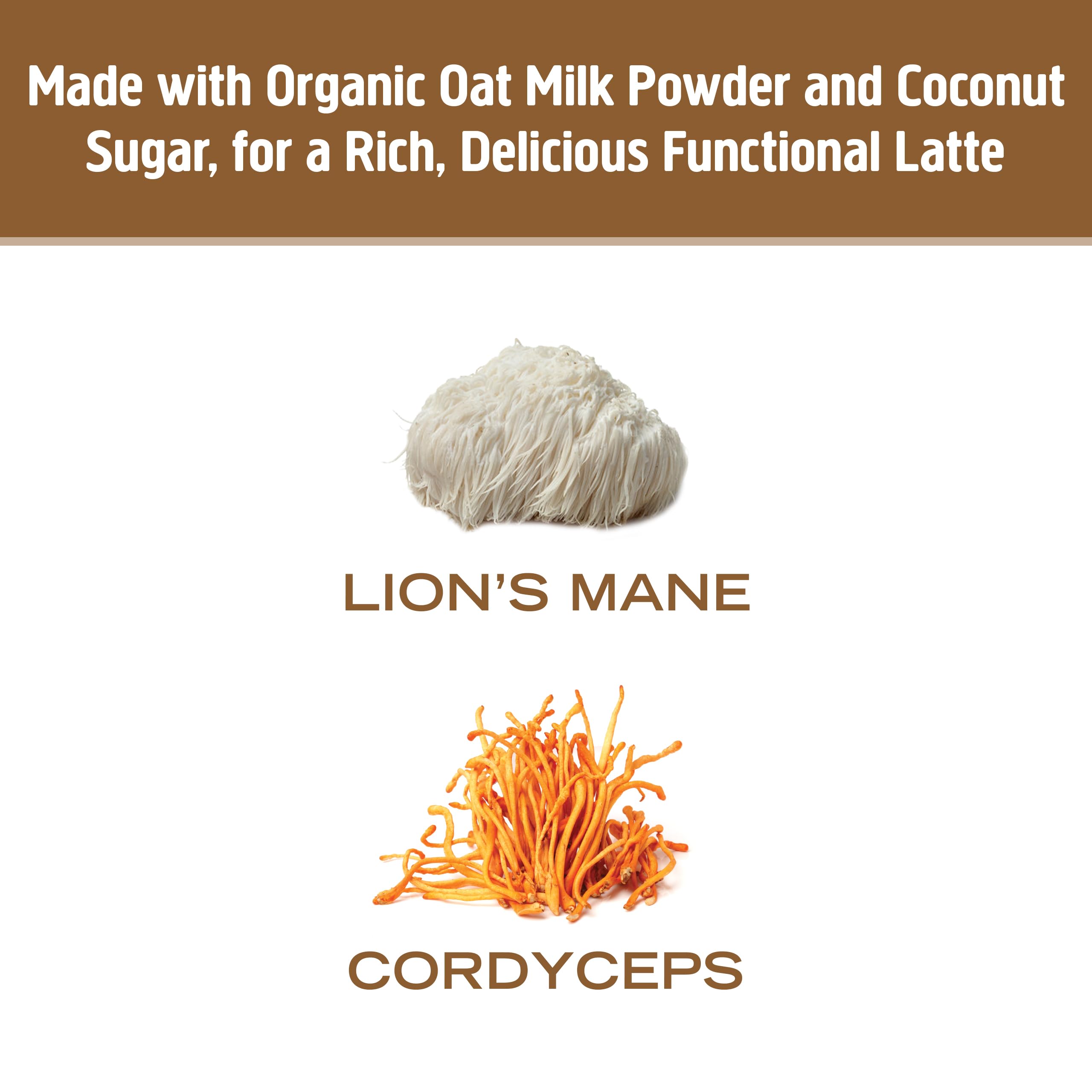 OM Mushroom Superfood energy-boost latte image suggests all-day momentum.