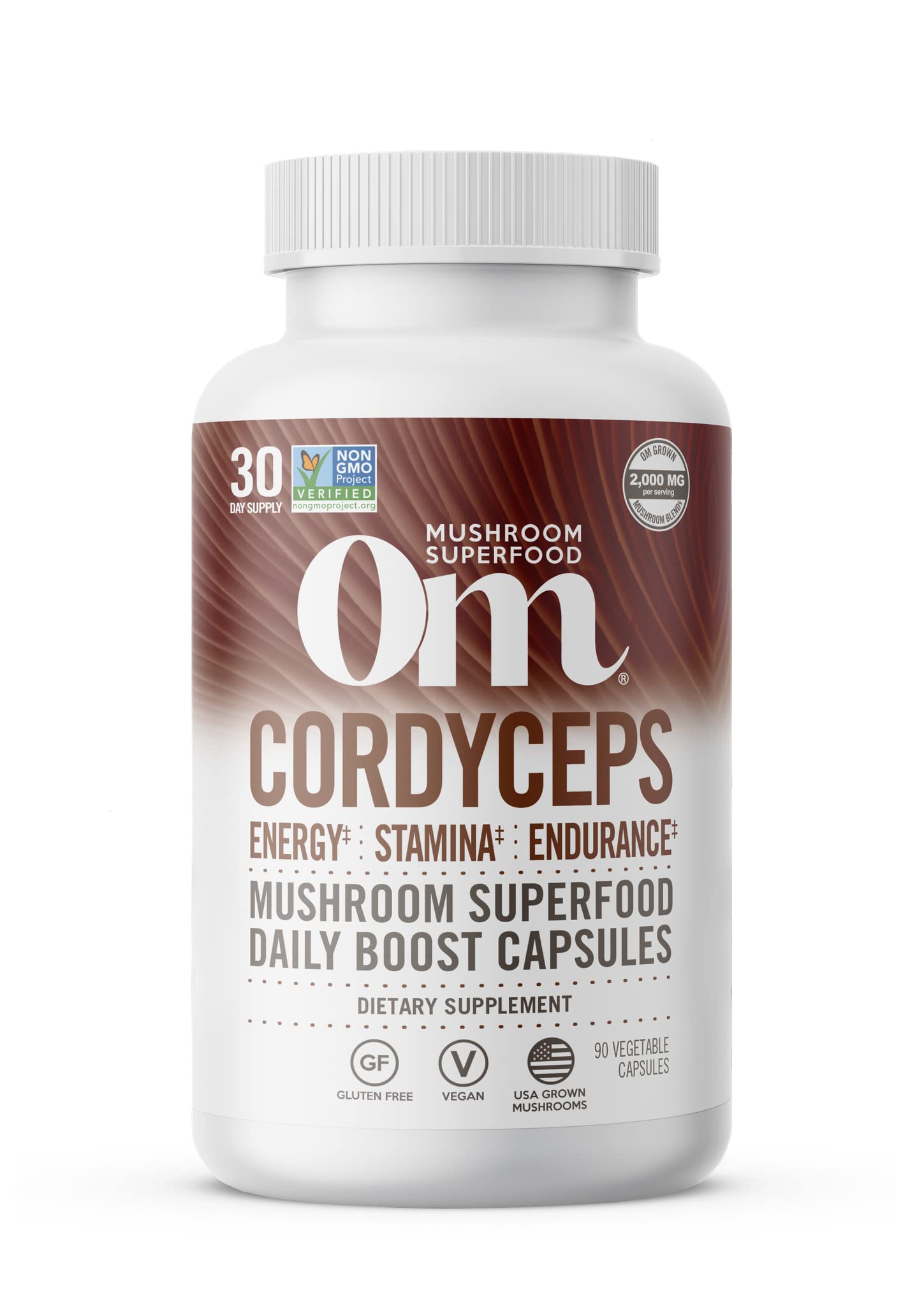 OM MUSHROOM Cordyceps capsules bottle for daily energy and endurance.