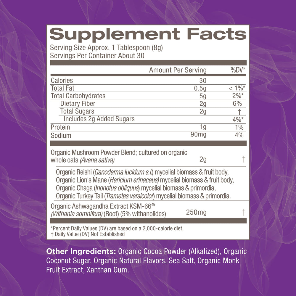 OM Mushroom Lion's Mane powder visible in the blend for depth.